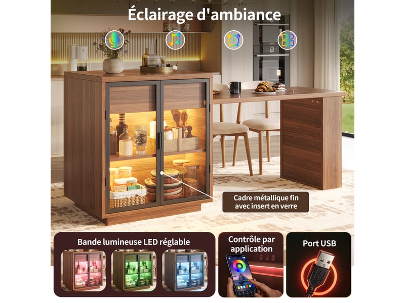  Meuble de cuisine muvano, îlot central avec table extensible, brun foncé, de 122 à 194,5 cm  - Conforama E