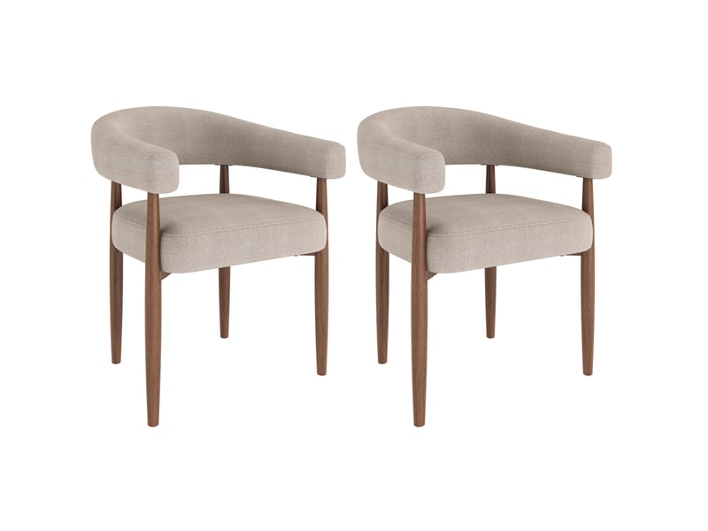  Lot de 2 chaises de salle à manger avec accoudoirs 60x59x75 cm en chenille taupe  - Conforama A