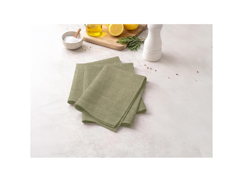  Lot de 3 serviettes de table en coton 45x45 cm chambray vert, par soleil d'ocre  - Conforama A