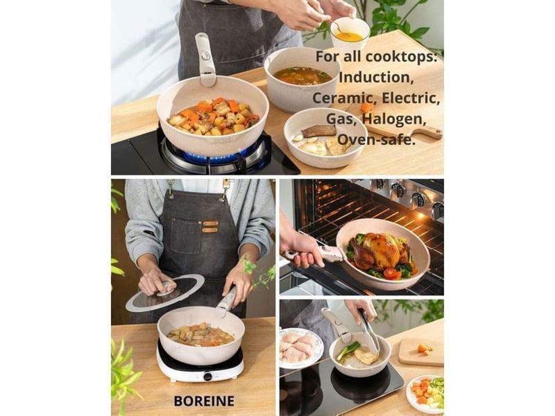 Cocotte poele et casseroles effet pierre set 7 pieces avec manche amovible induction four 250 c marron 370018_AAAPW21975_6_DROPFR - Conforama D