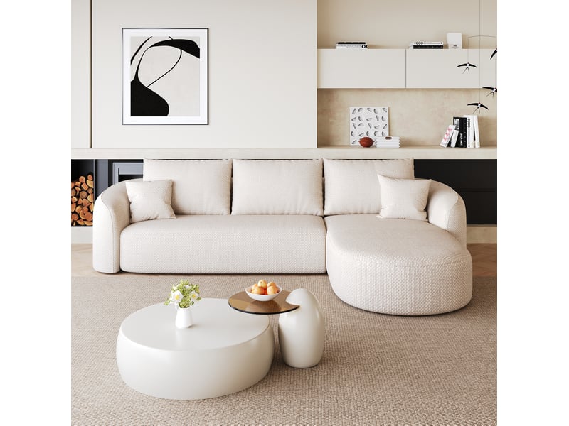  Canapé d’angle 266x168x85 cm modulable en tissu chenille blanc sans montage  - Conforama E