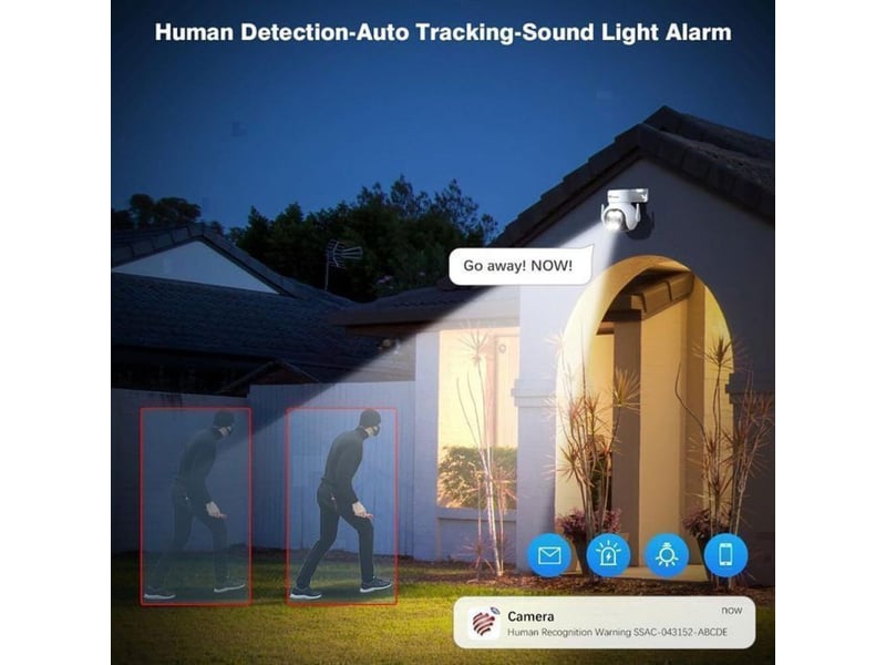 Caméra wifi ptz extérieure 2.5k 4mp double objectif avec zoom hybride 6x vision nocturne couleur ip66 blanc - Conforama E