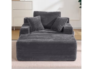 Canapé en velours côtelé beige, design élégant avec coussins doux et poches de rangement