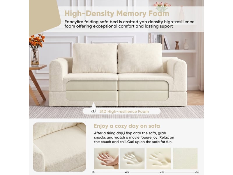  Canapé-lit convertible 160 x 80 x 78 cm, rangement, tissu flanelle beige CARDUME ESTIVAL - Conforama E