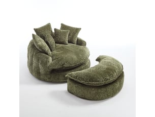 Canapé lounge xxl 1 place 190,5x138x63 cm, chaise longue ronde en polyester, assise profonde en mousse haute densité, coussins, sans montage, vert