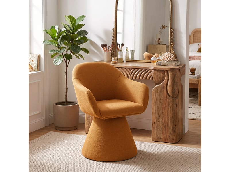  Chaise de salle à manger pivotante 360° design cocon – goeurvant, tissu effet lin, rembourré, orange  - Conforama B