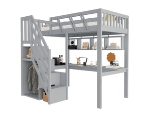 Lit mezzanine 90x200 cm <strong>WISHDOR</strong>  <strong></strong> coloris gris