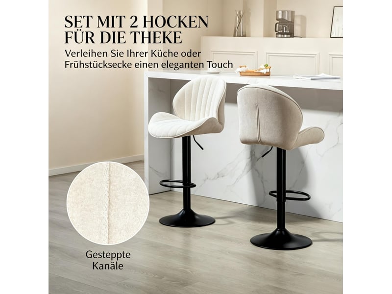  Lot de 2 tabourets de bar réglables 48x50x94-115 cm – beige – pivotants 360° avec dossier et repose-pieds  - Conforama E