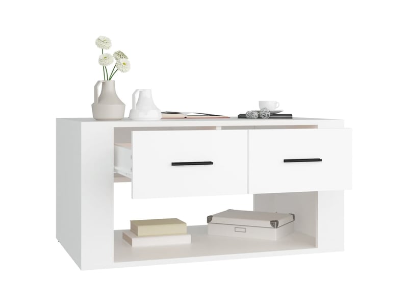  Table basse | table d'appoint salon blanc 80x50x40 cm bois d'ingénierie shl7557  - Conforama E