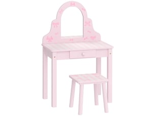 Coiffeuse enfant 2 en 1 rose, bureau avec miroir amovible, tiroir et tabouret, filles 3-6 ans