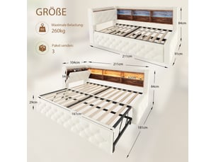 Lit extensible 90x190 cm FLORAGRACE coloris beige