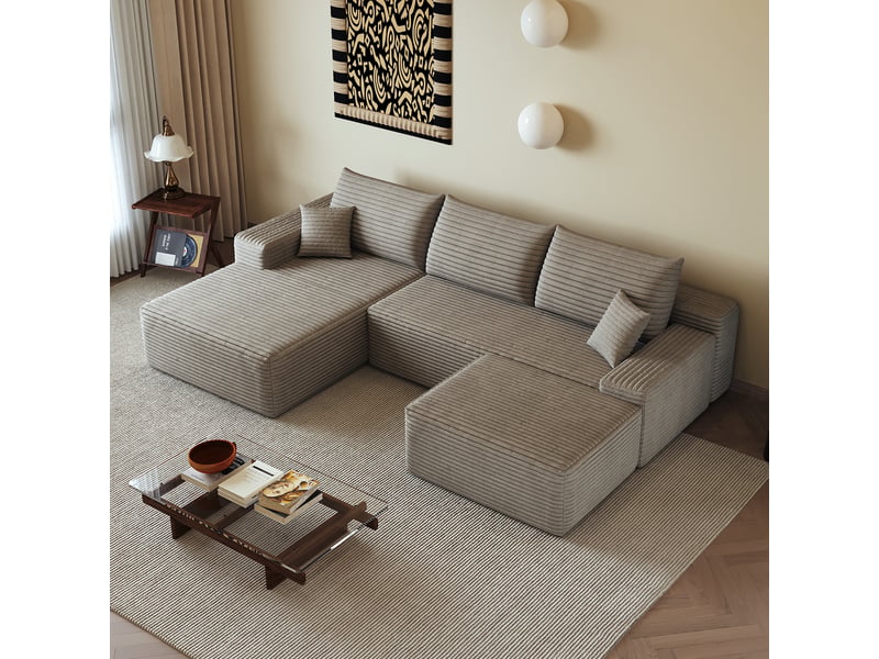  Canapé d'angle, canapé modulable, livré monté, design moderne, 270 cm, pour salon, chambre, appartement, assise profonde, camel  - Conforama D