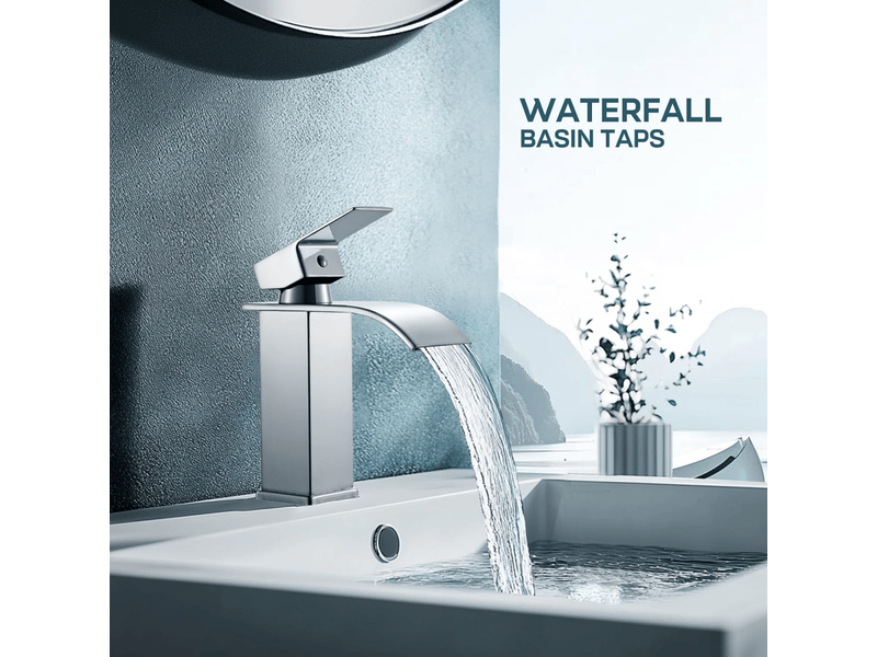  Robinet de salle de bain - cascade - mitigeur de lavabo - acier inox chromé - deux voies - design moderne  - Conforama B