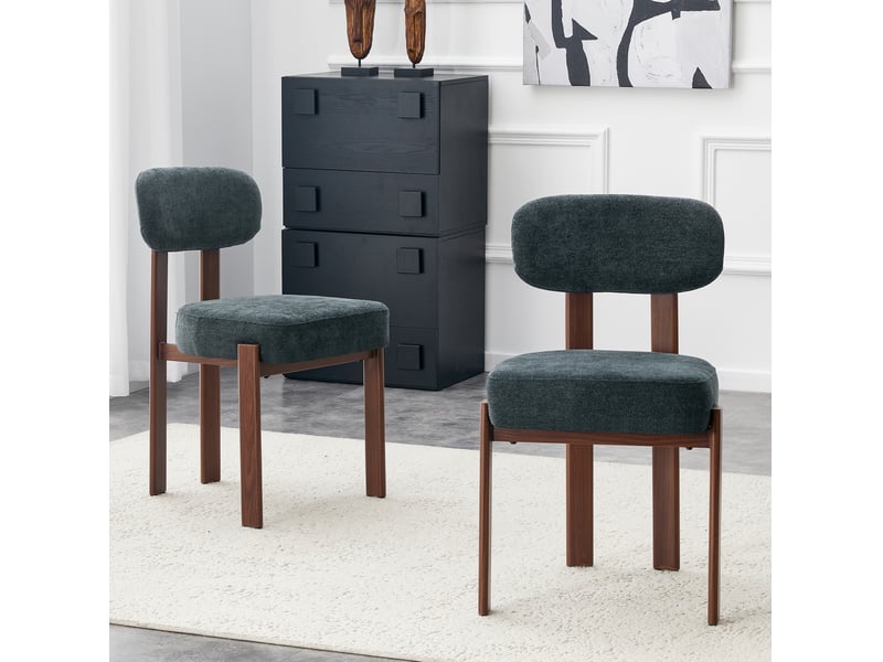  Lot de 2 chaises de salle à manger vintage modernes en lin noir, dossier courbé et confort rembourré  - Conforama B
