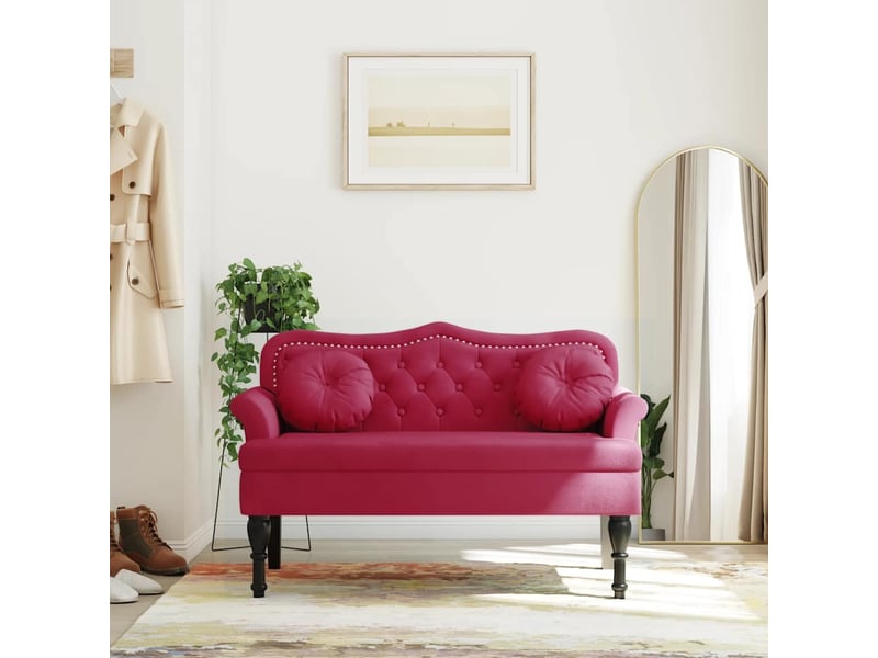  Banc salon, banc interieur avec coussins bordeaux 120,5x65x75 cm velours  - Conforama B