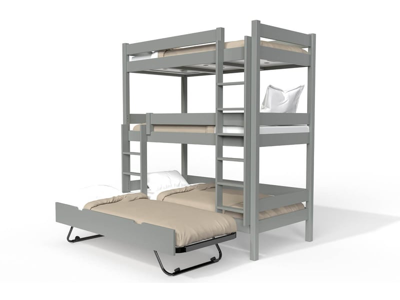 Lit superposé 4 places 80x200 en bois massif abc, gris TRI482-G - Conforama C