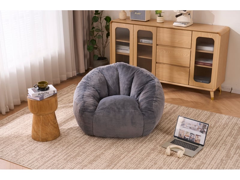  Pouf géant 98x98x60 cm, mémoire de forme, assise moelleuse, polyester, gris, dossier enveloppant  - Conforama C