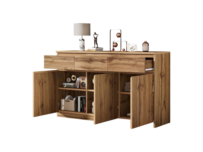  Buffet multifonction effet bois, 3 portes, 3 tiroirs, grande capacité, 135×40×81 cm  - Conforama E