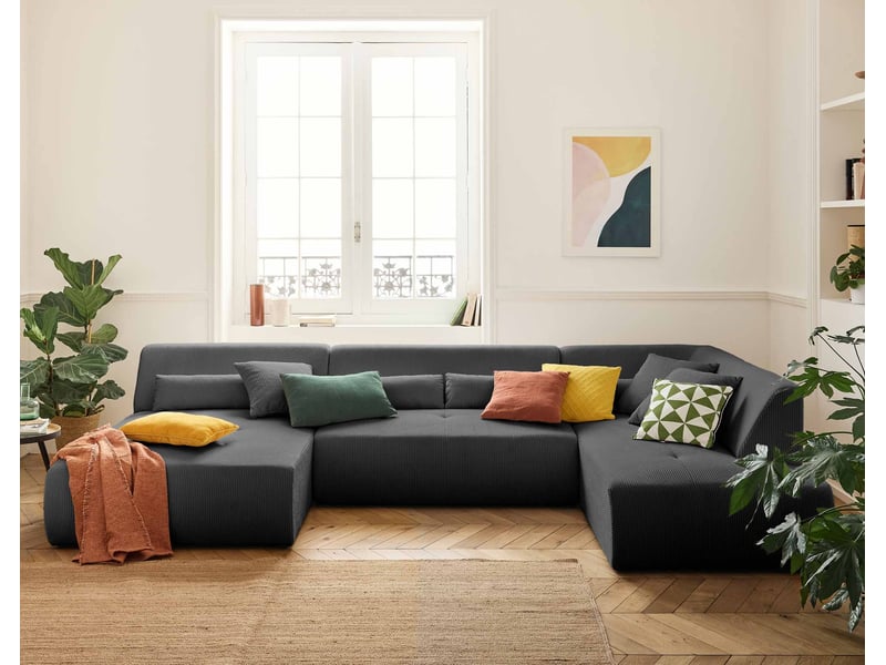  Onyx - canapé panoramique d'angle droit 7 places - en velours côtelé - lisa design - gris foncé ONYX - Conforama B