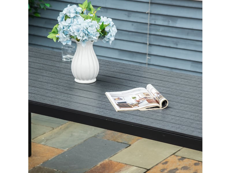  Table de jardin 190 x 84,5 x 72 cm – noire – plateau composite aspect bois et structure aluminium – résistante  - Conforama C
