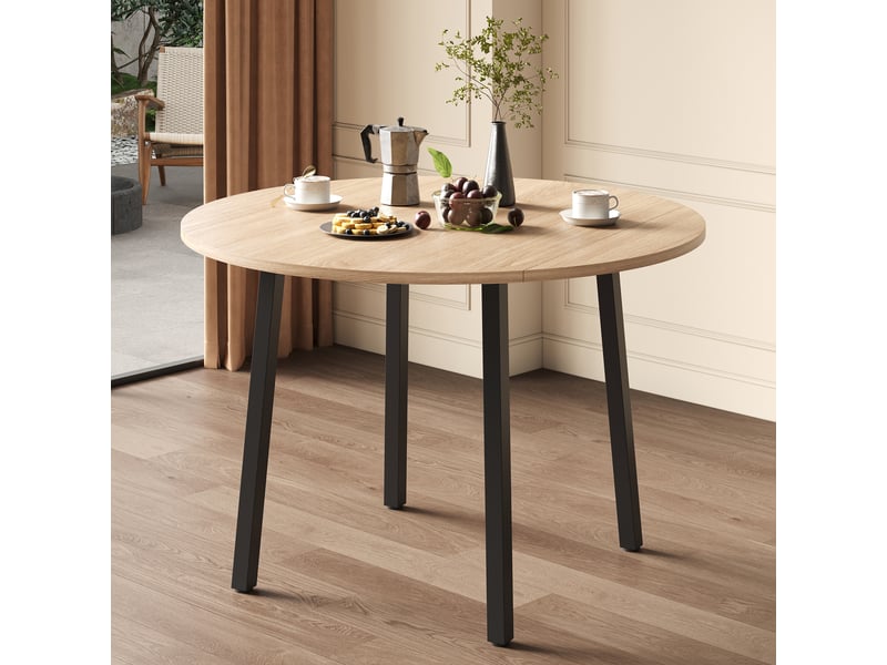 Table ronde ø100 cm en chêne avec pieds métal, pour 2 à 4 personnes, design moderne - Conforama B