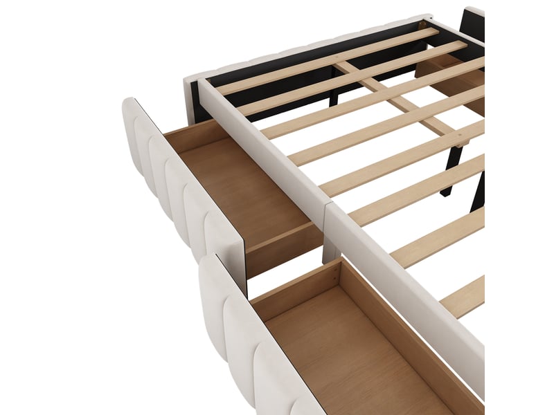  Cadre de lit tapissé beige 140x200 cm - sommier et lattes inclus - sans tête - sans matelas - design minimaliste  - Conforama E