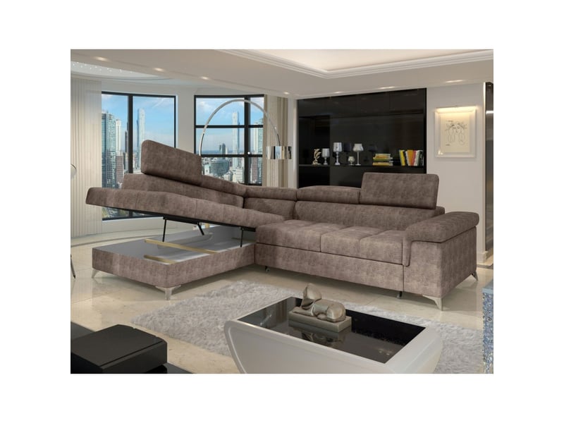 Canapé d'angle convertible palazzo 4 places marron – angle gauche avec coffre - Conforama D