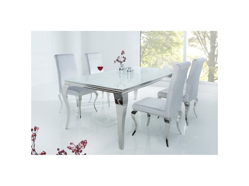  Table de salle à manger velena – acier argenté et verre opale – 180 cm – style baroque moderne  - Conforama C