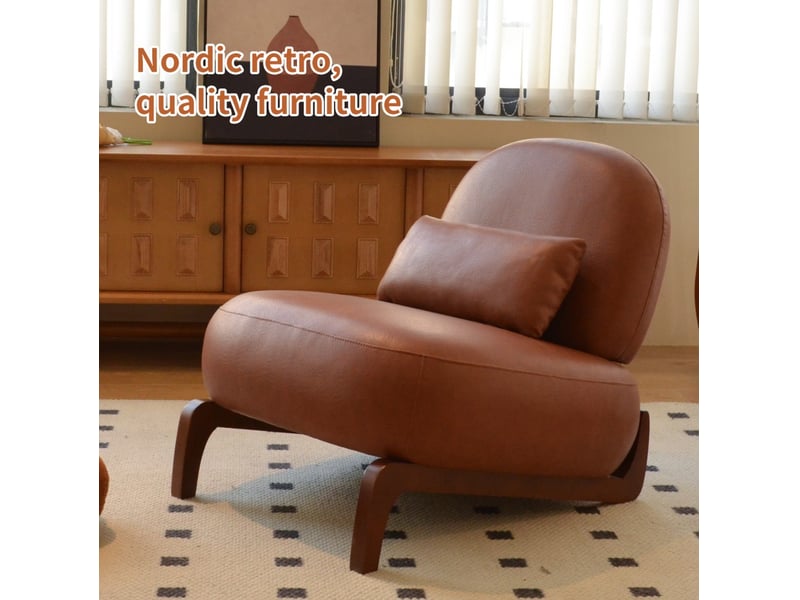  Fauteuil d'appoint sans accoudoirs - 86.9x72.1x69.9cm - siège de lecture salon pieds en bois massif - marron  - Conforama C