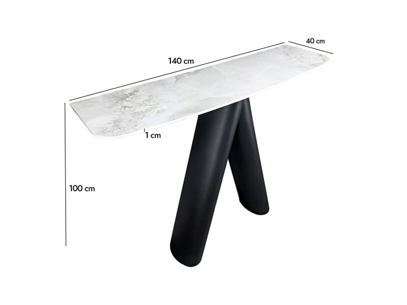  Console design l. 140 cm en céramique blanc marbré pied noir – satie  - Conforama D