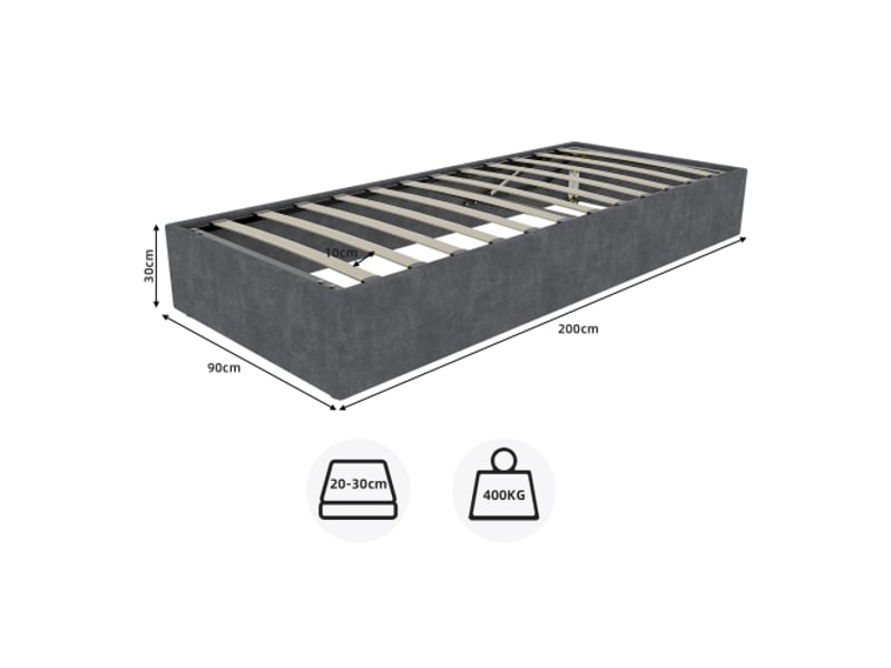  Lit enfant 90x200 cm, sans tête de lit, en tissu et métal, gris, sans matelas  - Conforama C