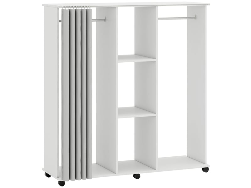  Armoire penderie meuble de rangement mobile 6 roulettes 120l x 40l x 128h cm en bois blanc  - Conforama A