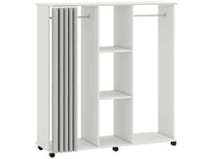 Armoire penderie meuble de rangement mobile 6 roulettes 120l x 40l x 128h cm en bois blanc