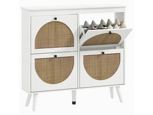 Meuble à chaussures 4 abattants 20 paires étagère réglable style bohème pieds en bois massif 105 x 24 x 97,5 cm blanc