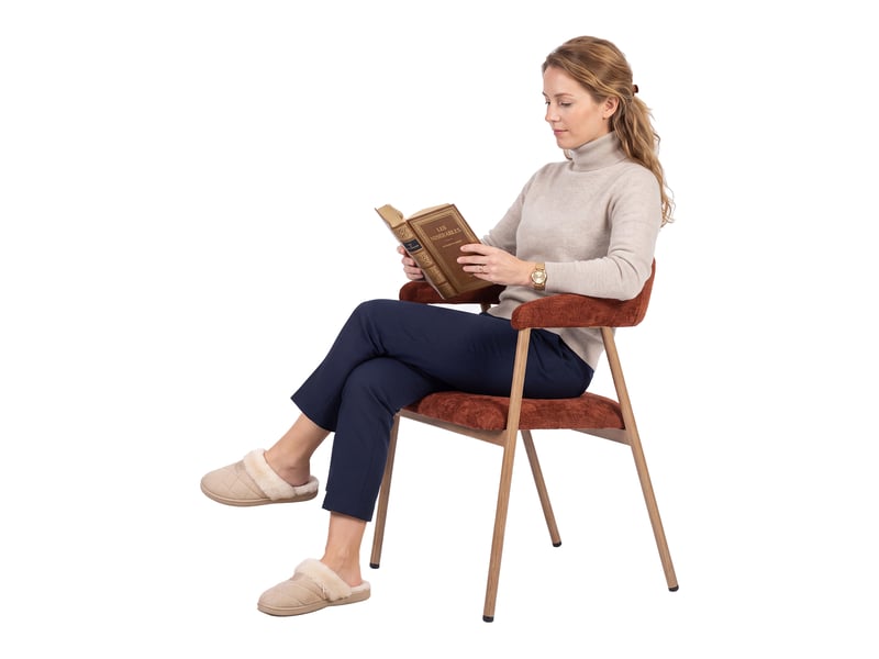  Chaises de salle à manger lot de 6 rembourrée en chenille, pieds en métal effet bois, rouge  - Conforama R