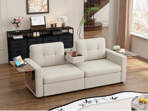 Canapé droit fixe BIQZUYA 2 places Tissu beige