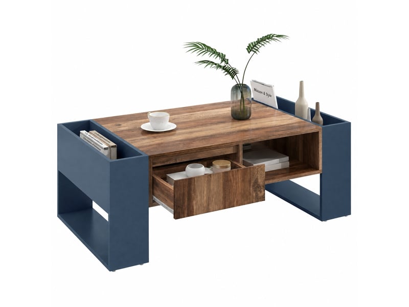  Table basse anthracite et effet bois avec tiroir sans poignée, 111 x 60 x 40 cm  - Conforama A