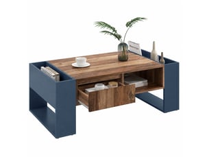 Table basse anthracite et effet bois avec tiroir sans poignée, 111 x 60 x 40 cm