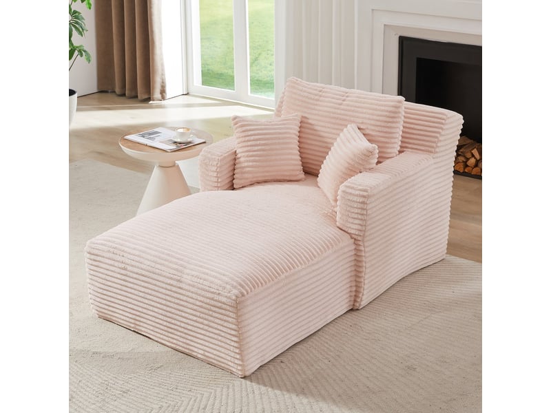  Chaise longue de relaxation moderne - 100x166x82cm - fauteuil de salon en velours côté design sans montage - rose  - Conforama B
