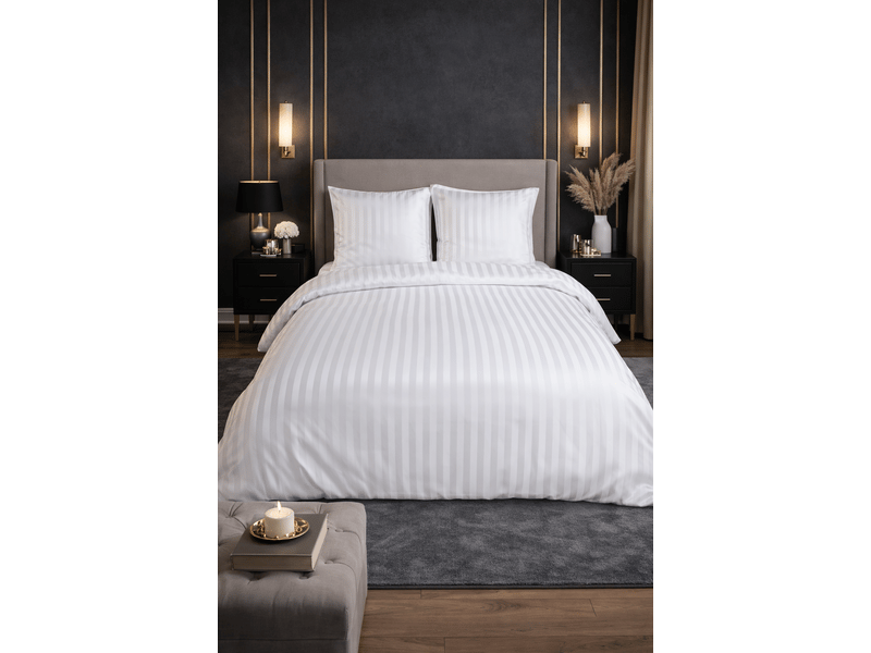Parure de lit satin en microfibre - rayures tissées PAR_SAT_BLON240 - Conforama E