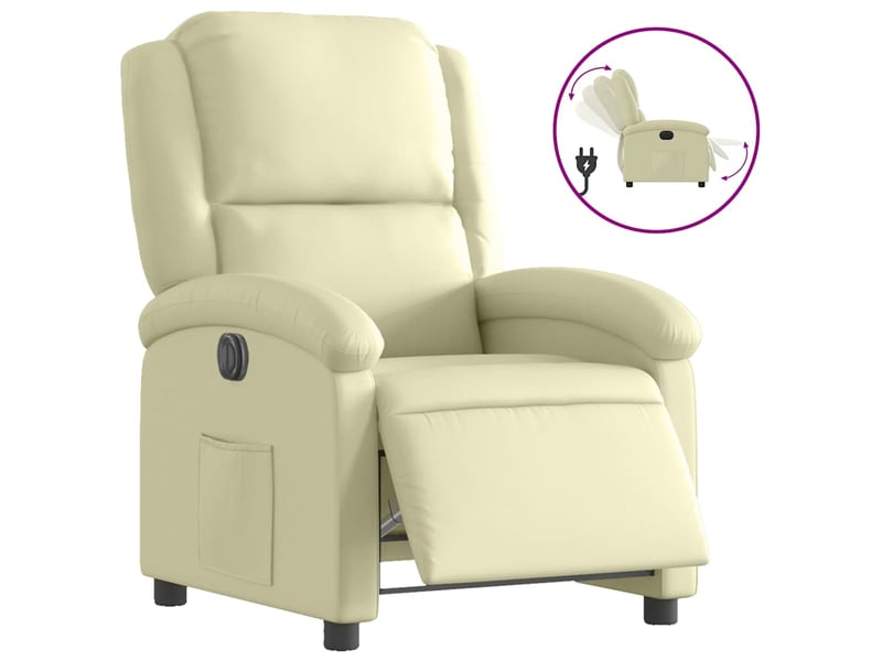  Fauteuil inclinable électrique, fauteuil relax salon crème cuir véritable  - Conforama A