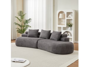 Canapé modulaire 3 places courbé en demi-lune, éléments modulables sans angles durs en chenille gris anthracite