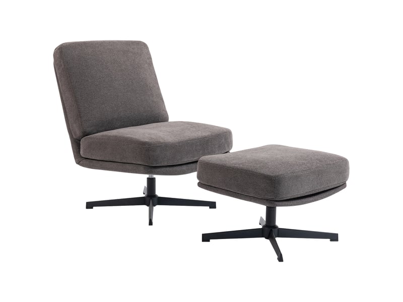  Fauteuil avec repose-pieds, fauteuil pivotant aspect lin pour salon, gris foncé  - Conforama B