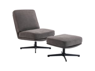 Fauteuil avec repose-pieds, fauteuil pivotant aspect lin pour salon, gris foncé