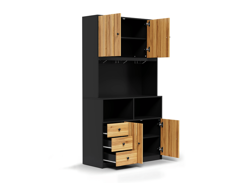 Buffet de cuisine en mdf 100x40x180 cm, 3 porte-verres, range-bouteilles, led et prises usb pour séjour et salle à manger - Conforama A