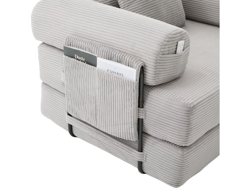  Canapé modulable 3 places en velours côtelé gris clair avec pouf et 3 coussins, confort pour le salon  - Conforama D