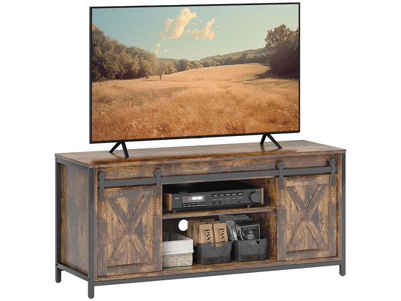  Meuble tv 2 portes coulissantes 6 niches marron et noir 120 x 40 x 54 cm  - Conforama A