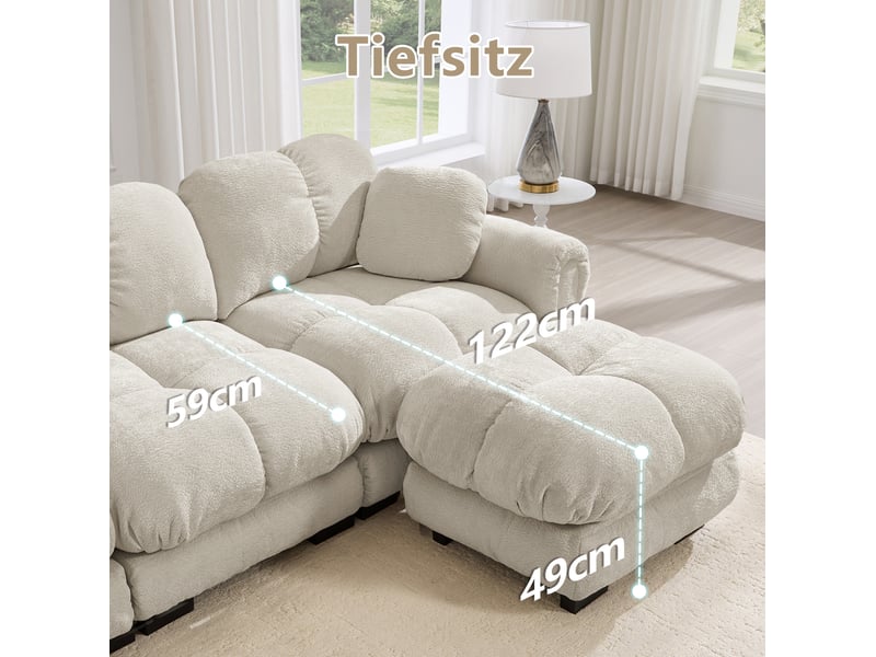  Canapé d'angle modulable modenvie 4 places en l avec ottomane mobile en chenille kaki clair 330 x 149 x 90 cm  - Conforama C