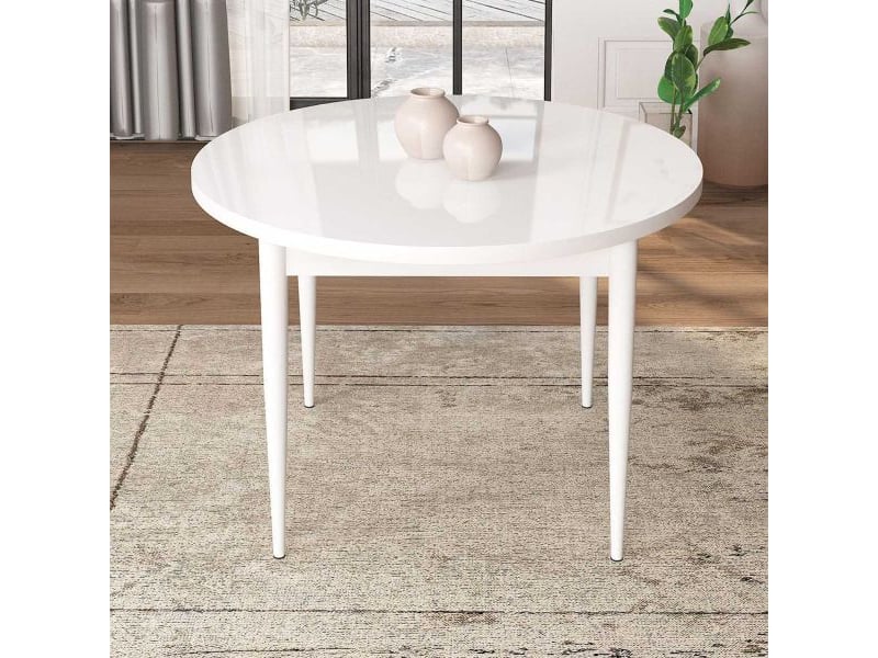  Table de repas ronde avec pieds métal tor blanc  - Conforama B