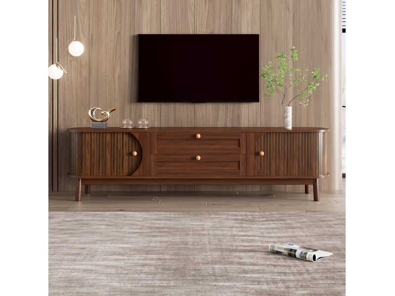  Meuble tv 170x39.5x46 cm avec portes coulissantes et tiroirs en mdf noyer  - Conforama D